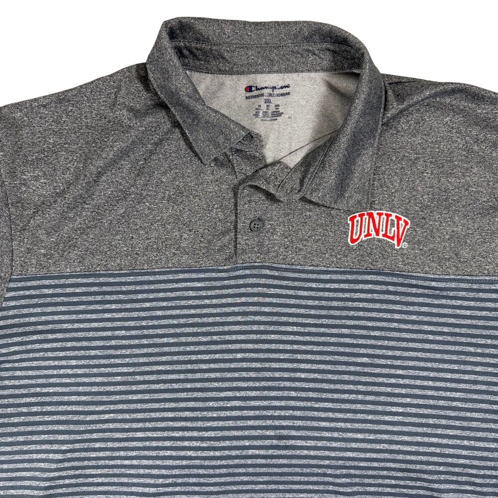 Champion UNLV Rebels Polo Shirt Gray Striped Performance Men’s 2XL